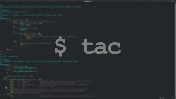 An image showing a Linux terminal with the command overlay tac command